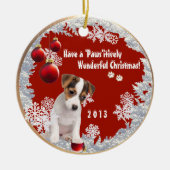 Weihnachtsversion zwei, die diesen Jack Russell Keramikornament (Vorne)