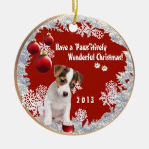 Weihnachtsversion zwei, die diesen Jack Russell Keramikornament