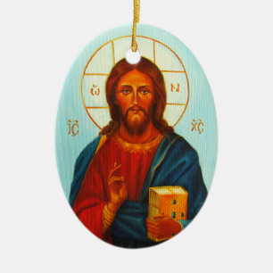Weihnachtsverzierung, Christus Pantocrator Keramik Ornament