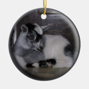 WEIHNACHTSverzierung DER BABY-ZIEGEN-GREY/WHITE Keramikornament