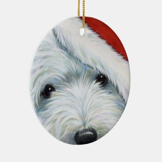 Weihnachtsverzierung "flockiger Sankt" Westie Keramikornament (Rechts)