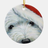 Weihnachtsverzierung "flockiger Sankt" Westie Keramikornament (Vorne)