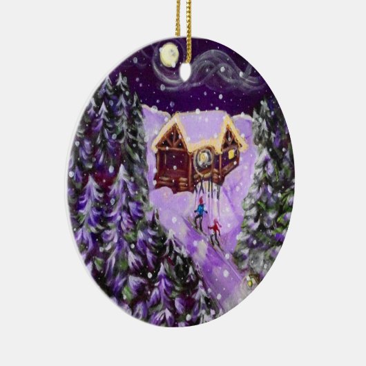 Weihnachtsverzierung - Laternen-Ski Keramikornament (Rechts)