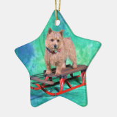 Weihnachtsverzierung Norwichs Terrier Keramikornament (Links)