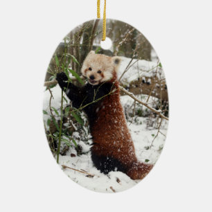 Weihnachtsverzierung - roter Panda Keramik Ornament