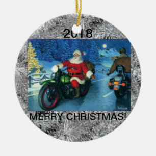 Weihnachtsverzierung/-sankt auf einem Motorrad Keramik Ornament