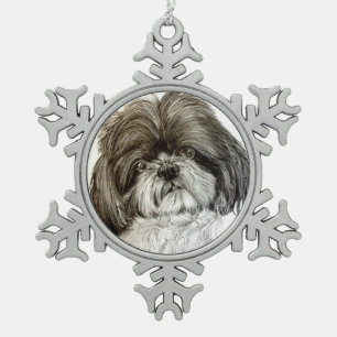 Weihnachtsverzierung Shih Tzu durch Carol Zeock Schneeflocken Zinn-Ornament
