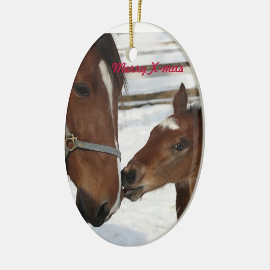 Weihnachtsverzierung/-stute u. -fohlen keramik ornament (Links)