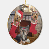 Weihnachtsverzierung Yorkshires Terrier Keramikornament (Links)
