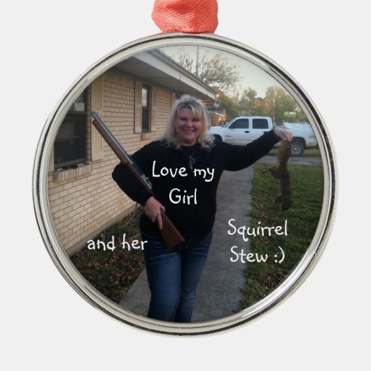 Weihnachtsverzierungs-Eichhörnchen-Eintopfgericht Silbernes Ornament (Vorne)