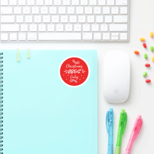 Weihnachtsvibes nur Typografie Red White Runder Aufkleber