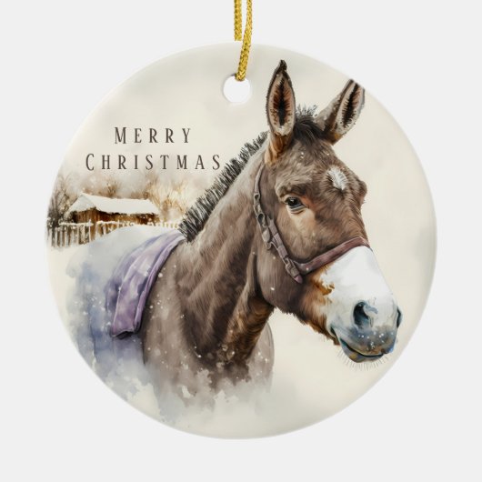 Weihnachtsvibes - Wasserfarben-Donkey und Ermine - Keramik Ornament (Vorne)