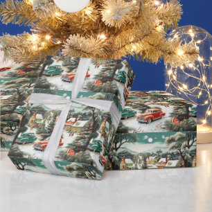 Weihnachtsviertel Autos Häuser MCM Geschenkpapier
