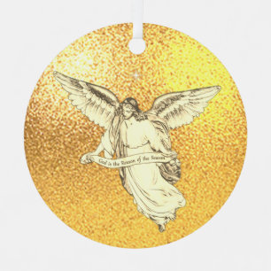 Weihnachtsvintage-Engel mit Botschaft auf goldenem Ornament Aus Metall