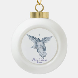 Weihnachtsvintage-Engel mit Nachricht auf weißer C Keramik Kugel-Ornament