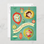 WeihnachtsVintage Puppen und Ren-Postkarte Feiertagspostkarte (Vorne/Hinten)