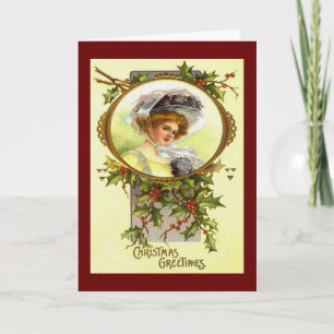 WeihnachtsVintage viktorianische Dame in der Feiertagskarte