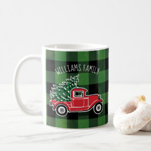 WeihnachtsVintager LKW-Familienname-Büffel karier Kaffeetasse