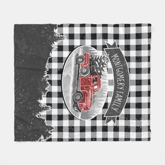 WeihnachtsVintager LKW-Schwarz-weißer Büffel Fleecedecke (Vorderseite (Horizontal))