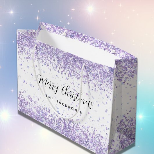 Weihnachtsviolett-Glitzern Große Geschenktüte