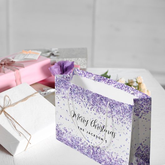 Weihnachtsviolett-Glitzern Große Geschenktüte