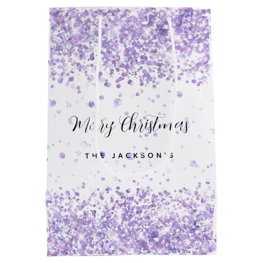Weihnachtsviolett-Glitzern Mittlere Geschenktüte (Rückseite)