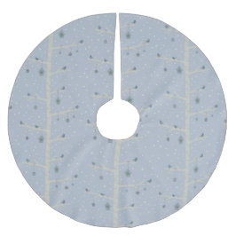 Weihnachtsvögel auf dem Waldbaum im Winter Polyester Weihnachtsbaumdecke