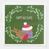 Weihnachtsvogel auf einem Zweigbuch Napkin Serviette (Vorderseite)