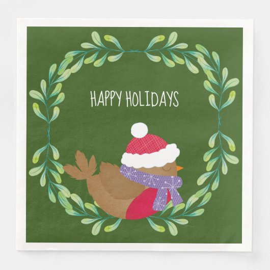Weihnachtsvogel auf einem Zweigbuch Napkin Serviette (Vorderseite)