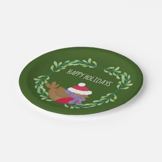 Weihnachtsvogel auf einer Papiertafel Pappteller (Schrägansicht)