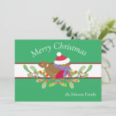 Weihnachtsvogel auf einer Zweigwochenkarte Feiertagskarte (Stehend Vorderseite)