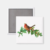 Weihnachtsvogel auf Holly Vintag Magnet (Vorderseite/Rückseite)