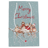 Weihnachtsvögel auf Schneeflocken Mittlere Geschenktüte (Vorderseite)