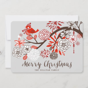 Weihnachtsvogel-Blumen-Feiertags-Flat-Karte Feiertagskarte