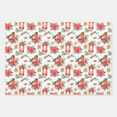 Weihnachtsvögel, Cookies, Poinsettias und Streifen Geschenkpapier Set (Vorderseite)