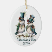 Weihnachtsvögel Couple Green Keramik Ornament (Rechts)