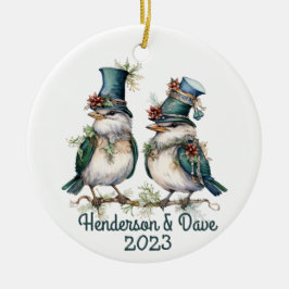 Weihnachtsvögel Couple Green Keramik Ornament