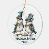 Weihnachtsvögel Couple Green Keramik Ornament (Links)