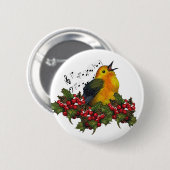 Weihnachtsvogel, der mit Hollly, Beeren singt Button (Vorne & Hinten)