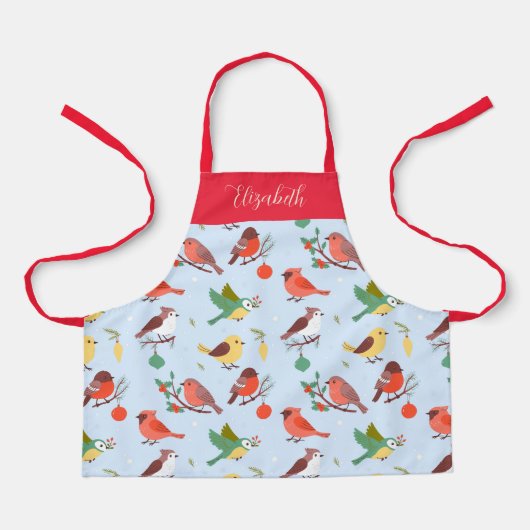 Weihnachtsvögel für Kinder personalisiert Schürze (Vorderseite)