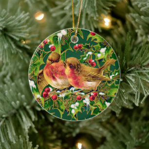 Weihnachtsvögel Holly Imitats Gold Keramik Ornament