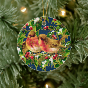 Weihnachtsvögel Holly Imitats Gold Keramik Ornament