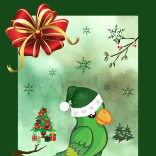 Weihnachtsvogel in der Tasse des grünen Weihnachts