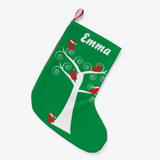 Weihnachtsvögel in einem Baum Kleiner Weihnachtsstrumpf (Vorderansicht (hängend))