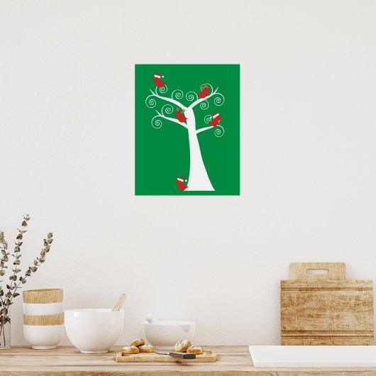 Weihnachtsvögel in einem Baum Poster (Küche)