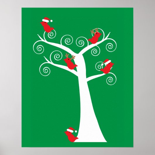 Weihnachtsvögel in einem Baum Poster (Vorne)