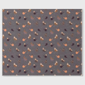 Weihnachtsvögel mit Hüten, Sternen, Beeren auf Gra Geschenkpapier (Flach)