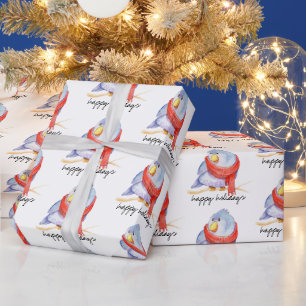 Weihnachtsvogel mit Schal Geschenkpapier