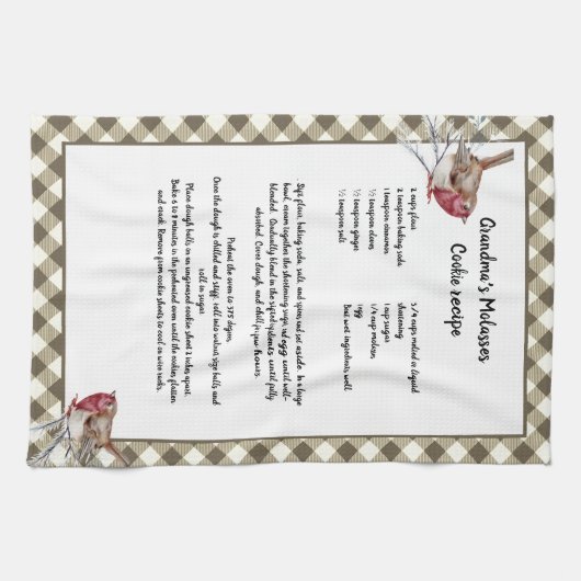 Weihnachtsvogel Rezept Beige Kariert Geschirrtuch (Horizontal)