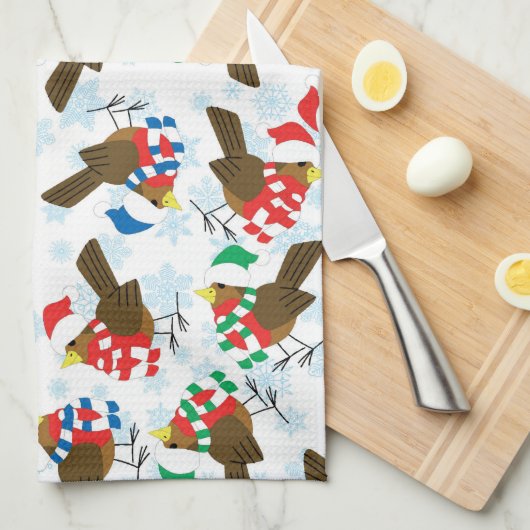 Weihnachtsvogel Santa Geschirrtuch (Viertel Falte)